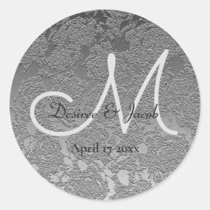 Elegant Silver Grey Monogram Modern Wedding Classic Round Sticker