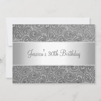 Elegant Silver Grey Paisley Party Invitation