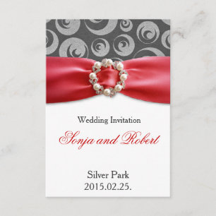 Elegant Silver Grey Red Ribbon Wedding Invitation