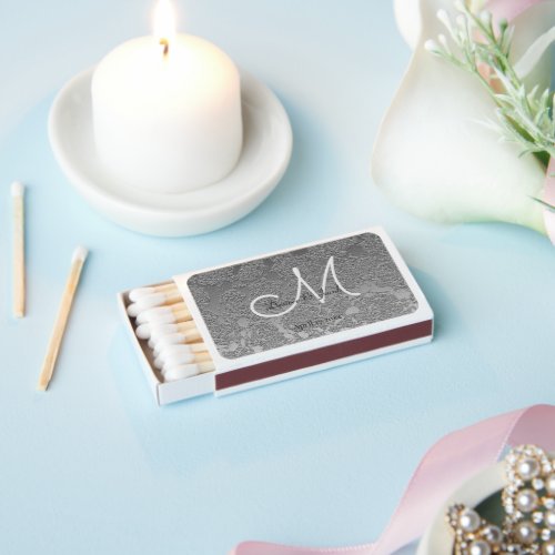 Elegant Silver Grey Wedding Reception Monogram Matchboxes