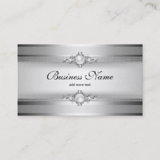 Elegant Silver Grey White Stripe Pearl Chain Business Card