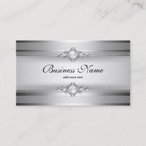 Elegant Silver Grey White Stripe Pearl Chain Business Cards