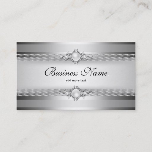Customizable Elegant Silver Grey White Stripe Pearl Chain Business Cards