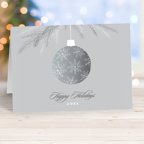 Elegant Silver Happy Holidays Ornament Business Holiday Card