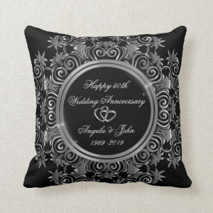 Elegant Silver Hearts 50th Wedding Anniversary Throw Pillow