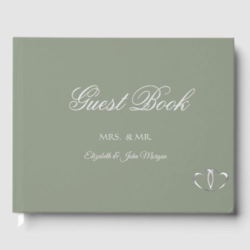 Elegant Silver Hearts Sage Green
