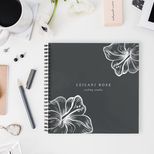 Elegant Silver Hibiscus Flower Notebook