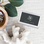 Elegant Silver Hibiscus Flower Personalized Business Card Case<br><div class="desc">Elegant island-chic business card holder features your name and/or business name in classic white lettering on a rich soft black background adorned with a tropical hibiscus flower illustration in faux silver foil.</div>