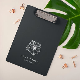 Elegant Silver Hibiscus Flower Personalized Clipboard