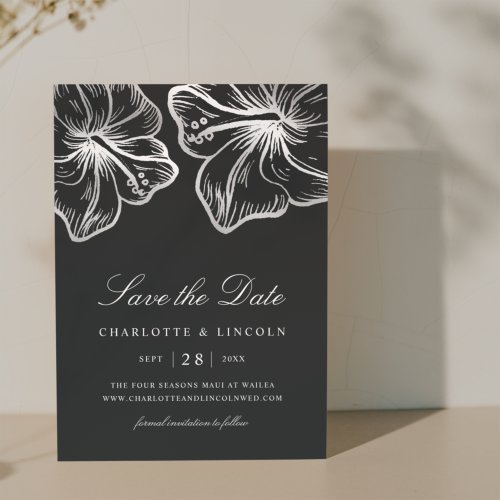 Elegant Silver Hibiscus Flower Wedding Save The Date