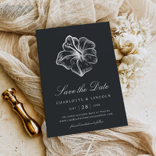 Elegant Silver Hibiscus Flower Wedding Save The Date