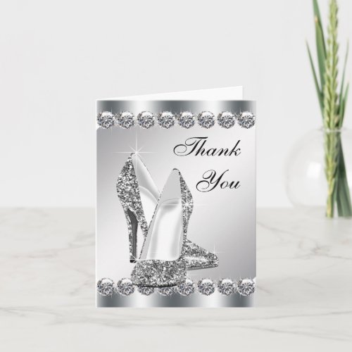 Elegant Silver High Heel Shoe Thank You Cards