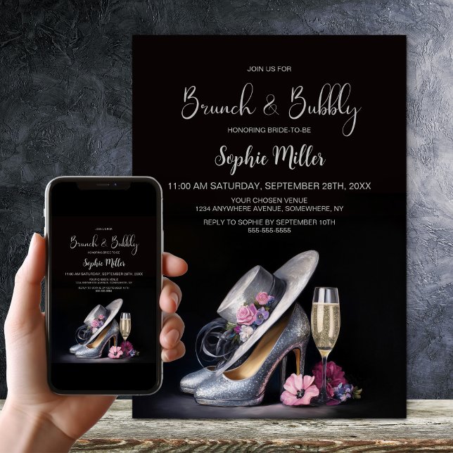 Elegant Silver High Heel Shoes Brunch and Bubbly Invitation (Creator Uploaded)