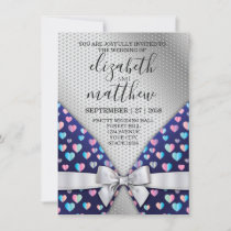 Elegant Silver Invitation Bow and Heart Speckles