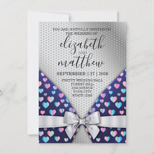 Elegant Silver Invitation Bow and Heart Speckles