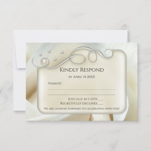 Elegant Silver Ivory Pearl Rose Wedding RSVP Card
