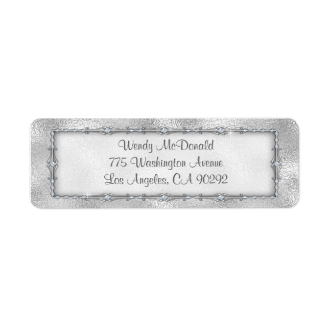 Elegant Silver Jeweled Return Address Labels (Front)