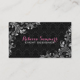 Elegant Silver Lace Black Damasks Business Card