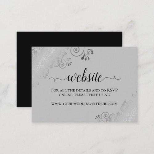 Elegant Silver Lace on Gray Wedding Website Enclosure Card