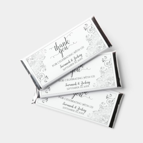 Elegant Silver Lace on White Wedding Thank You Hershey Bar Favors