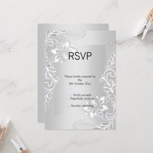 ELEGANT SILVER LACE RSVP  INVITATION