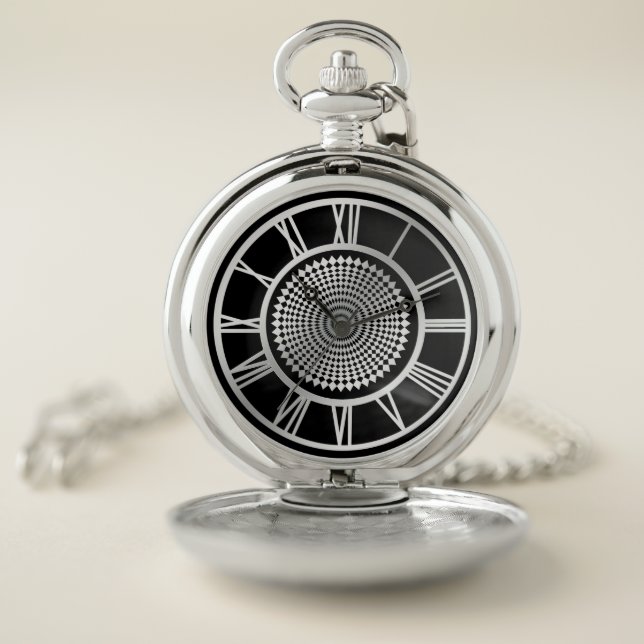 Elegant Silver Lattice Wheel Roman Numeral Pocket Watch (Inside)