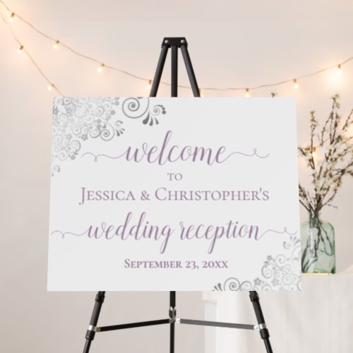 Elegant Silver Lavender Wedding Reception Welcome Foam Board