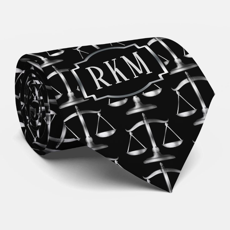 Elegant Silver Law Monogram Scales of Justice Tie | Zazzle