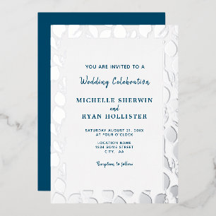 Elegant Silver Leaves Botanical Frame Wedding Foil Invitation