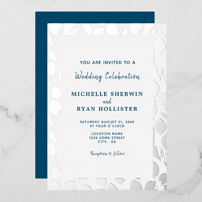 Elegant Silver Leaves Botanical Frame Wedding Foil Invitation (Front/Back)