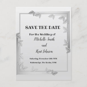Elegant Silver Leaves Design Save The Date Card