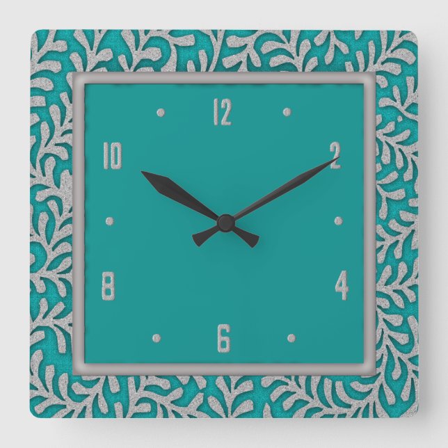 Elegant Silver Leaves Floral Wall Clock (Front)