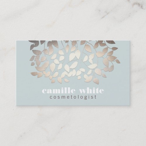 Elegant Cosmetologist Gold Leaf Look Light Blue Business Cards
