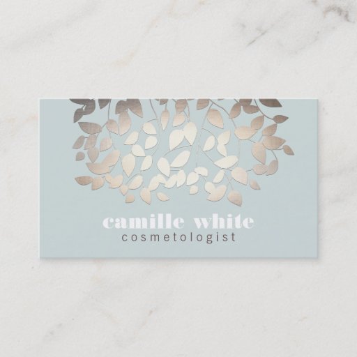 Customizable Elegant Cosmetologist Gold Leaf Look Light Blue Business Cards