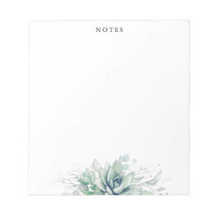 Elegant Silver Leaves Succulents Greenery Notepad