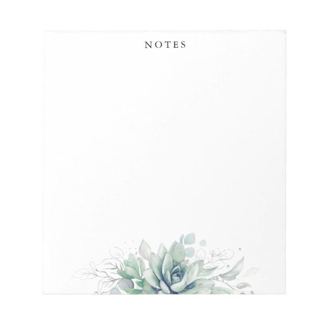 Elegant Silver Leaves Succulents Greenery Notepad (Front)