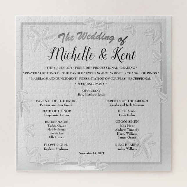 Elegant Silver Leaves Wedding Puzzle (Vertical)