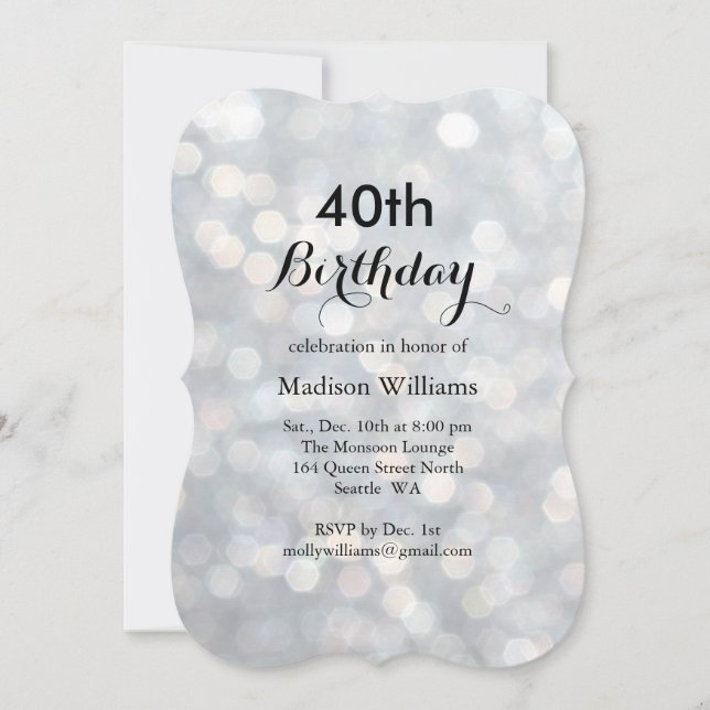 Elegant Silver Lights 40th Birthday Invitation (Front)