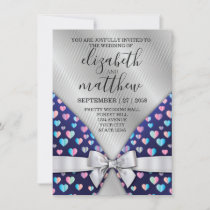 Elegant Silver Lines Invitation Bow and Heart Spec