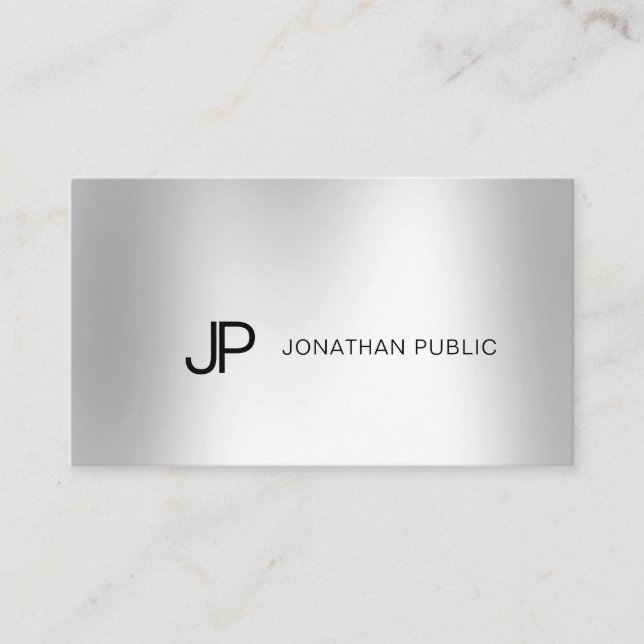 Elegant Silver Look Modern Professional Monogram Business Card (Front)