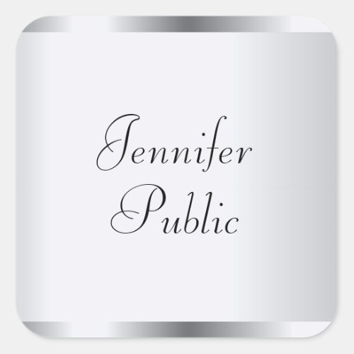 Elegant Silver Look Typography Modern Template Square Sticker