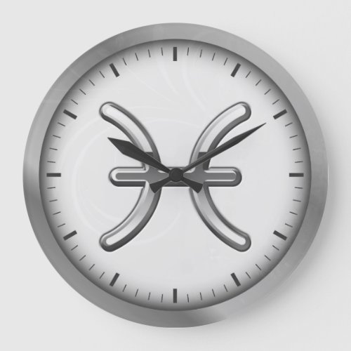 Elegant Silver Luxury Pisces Zodiac Symbol  Large Clock