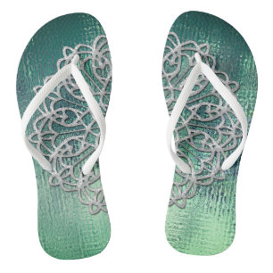 Elegant silver mandala flip flops
