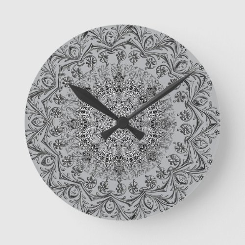 ​Elegant Silver Mandala Pattern Round Wall Clock