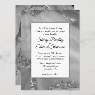Elegant Silver Marble Agate Wedding Invitation