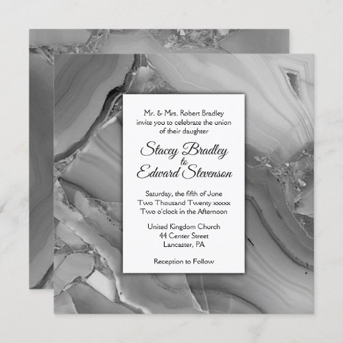 Elegant Silver Marble Agate Wedding Invitation