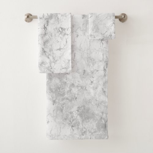 Elegant Silver Marble Bath Towel Set