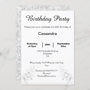 ELEGANT SILVER MARBLE BLACK WHITE CUSTOM BIRTHDAY INVITATION
