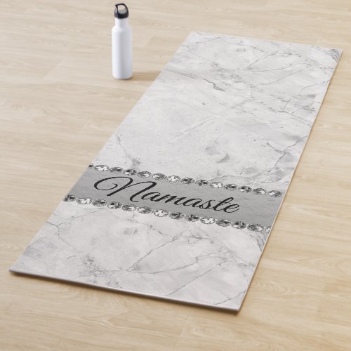 Elegant silver Marble Diamond Bling Personalized Yoga Mat