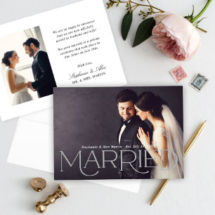 Elegant Silver Married Serif Photo Wedding Announcement